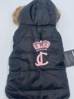 Juicy Couture Faux Fur Hooded Pet Jacket Coat Dogs  Black Pink Extra Small XS